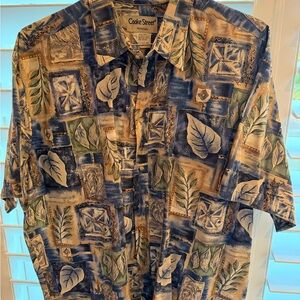 Cooke Street Blue & Tan Hawaiian Print Button-Down Shirt